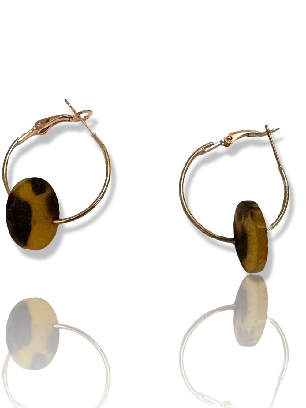 Gold Hoop Earrings with Yellow & Black Bead Detail